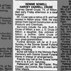 Obituary for DONNIE HARVEY DARRELL SOWELL CRUSE
