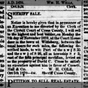 david c cross oct 5 1870 died land sell
