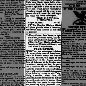 Estate Notice of John Henry Casteel SR., St. Francis County, AR 