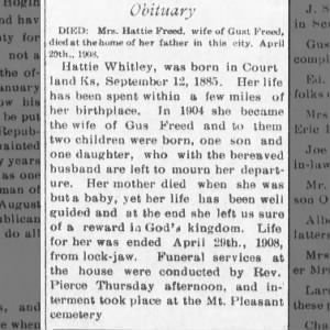 Obituary for Hattie Freed