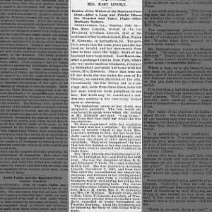 Obituary for MARY  LINCOLN