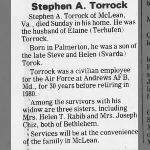 Obituary for Stephen Andrew Torrock
