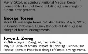 Obituary for Joyce J. Zwieg