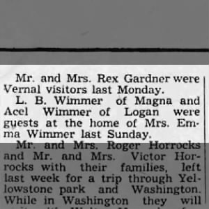 Roosevelt Standard: 1940 Bonnie and her Uncle Acel visited her grandmother/his mother.