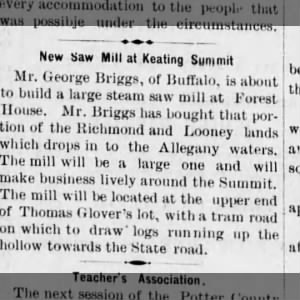 New Saw Mill at Keating Summit 1880