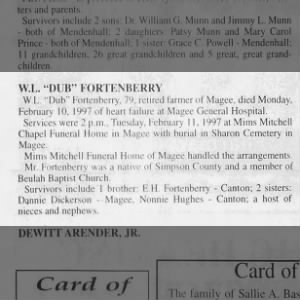 Obituary for W. L. FORTENBERRY