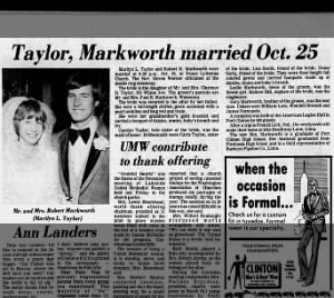 Marilyn Taylor weds Robert Markworth