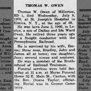 Obituary for THOMAS W. OWEN Owen