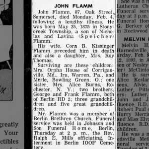 Obituary for John Flamm 1873-1963