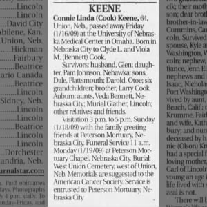 Obituary Connie Linda (Cook) Keene