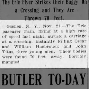 Passenger Train flying at a high rate of speed struck a carriage at a crossing....