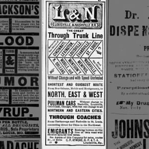 1886 April 23 - L&N Rail Road Advertisement