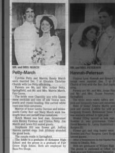1986 January 12-Springfield Leader and Press-Wedding, Cynthia Petty and Marvin Randy March