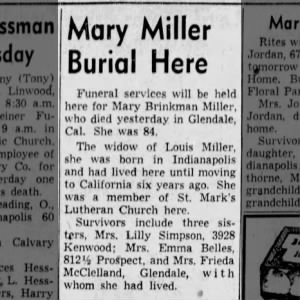 Obituary - Mary Brinkman Miller