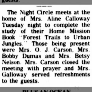 1967 May 21 Mrs OJ Carson closed the Night Circle meeting with prayer