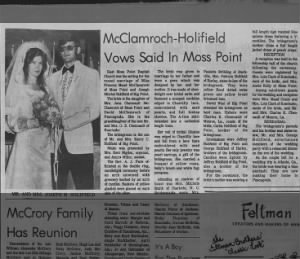 Frances Maud McClarmroch and Joseph Mitchel Holifield Wedding Announcement