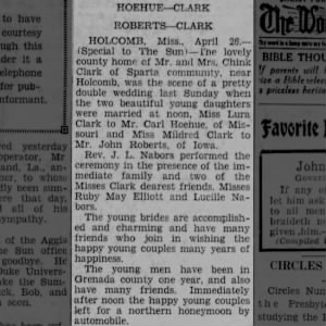 Lura Clark / Carl Hoehne; Mildred Clark / John Roberts double wedding