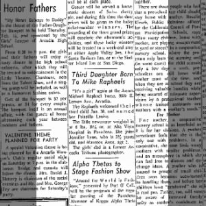 Third Daughter Born to Mike Raphaels 2/2/62 page 12