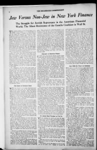 Jew Versus Non-Jew in New York Finance November 13, 1920