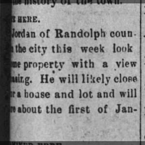  ? Jordan of Randolph Co moving to Heflin AL. 1903