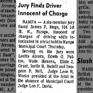Jury Finds Driver Innocent of Charges - James P. Mego