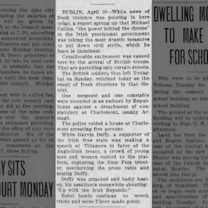 Armagh rebels attack Constabulary at Charlemont, The Tribune, April 10, 1922