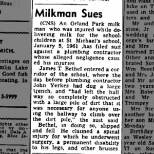 Orland Milkman Sues Plumber - 1961