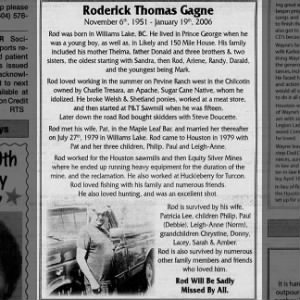 Obituary for Roderick Thomas Gagne