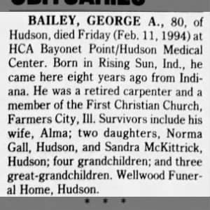 Obituary for George Arthur Bailey