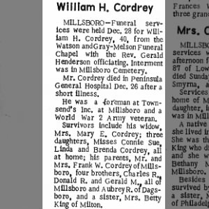 Obituary for William H. Cordrey