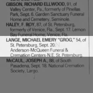 Obituary for MICHAEL EMERY LANGE