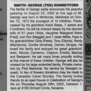 Obituary for GEORGE HONNEYFORD