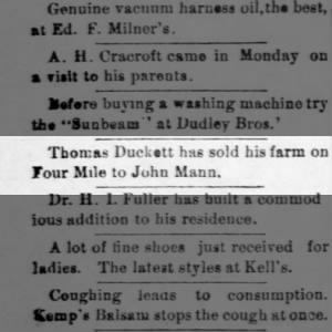 THOMAS DUCKETT SELLS FARM HARTFORD NEWS 16 MAR 1893 PG 3