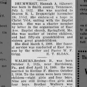 Hannah Drumwright obituary, R.L. Drumright wife