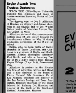 Allbritton and Bailey get Baylor awards 1964