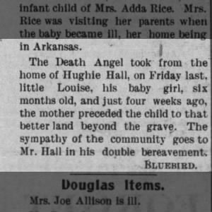 Death of baby Louise Hall, 6 months old.  