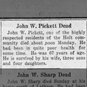 Obituary for John. W .
