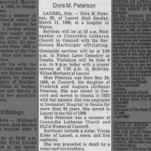 Obituary for Dora M. Peterson