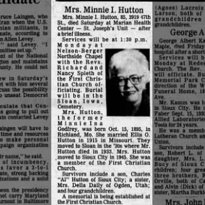 Obituary for Minnie I n a Hutton