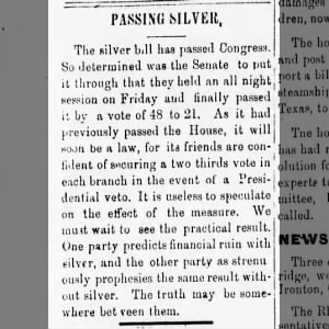 Passing of the Silver bill 1878