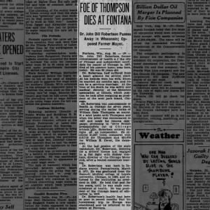 Foe of Thompson Dies at Fontana