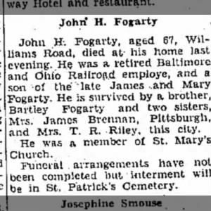 Obituary for John H. Fosarty
