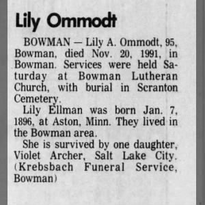 Obituary for Lily A. Ommodt