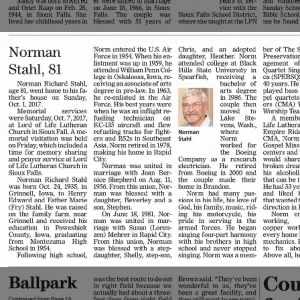 Obituary for Norman Richard Stahl