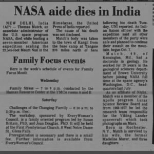NASA Aide Dies in India