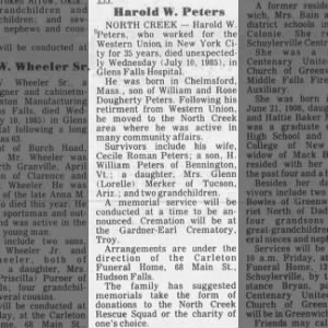 Obituary for Harold W. Peters