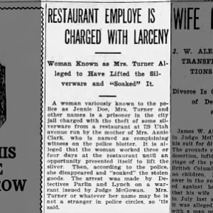 Restaurant Theft March 1909