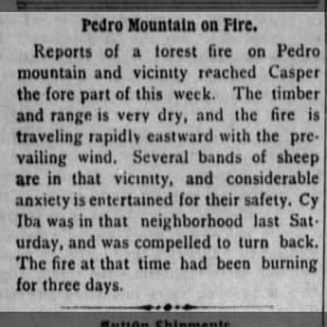 Natrona County Tribune- Casper, Wyoming · Thursday, April 07, 1898
Pedro Mountain on fire
