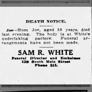 Joe Hum - Death Notice