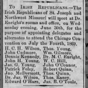 Irish Republicans Convention June 29 1869